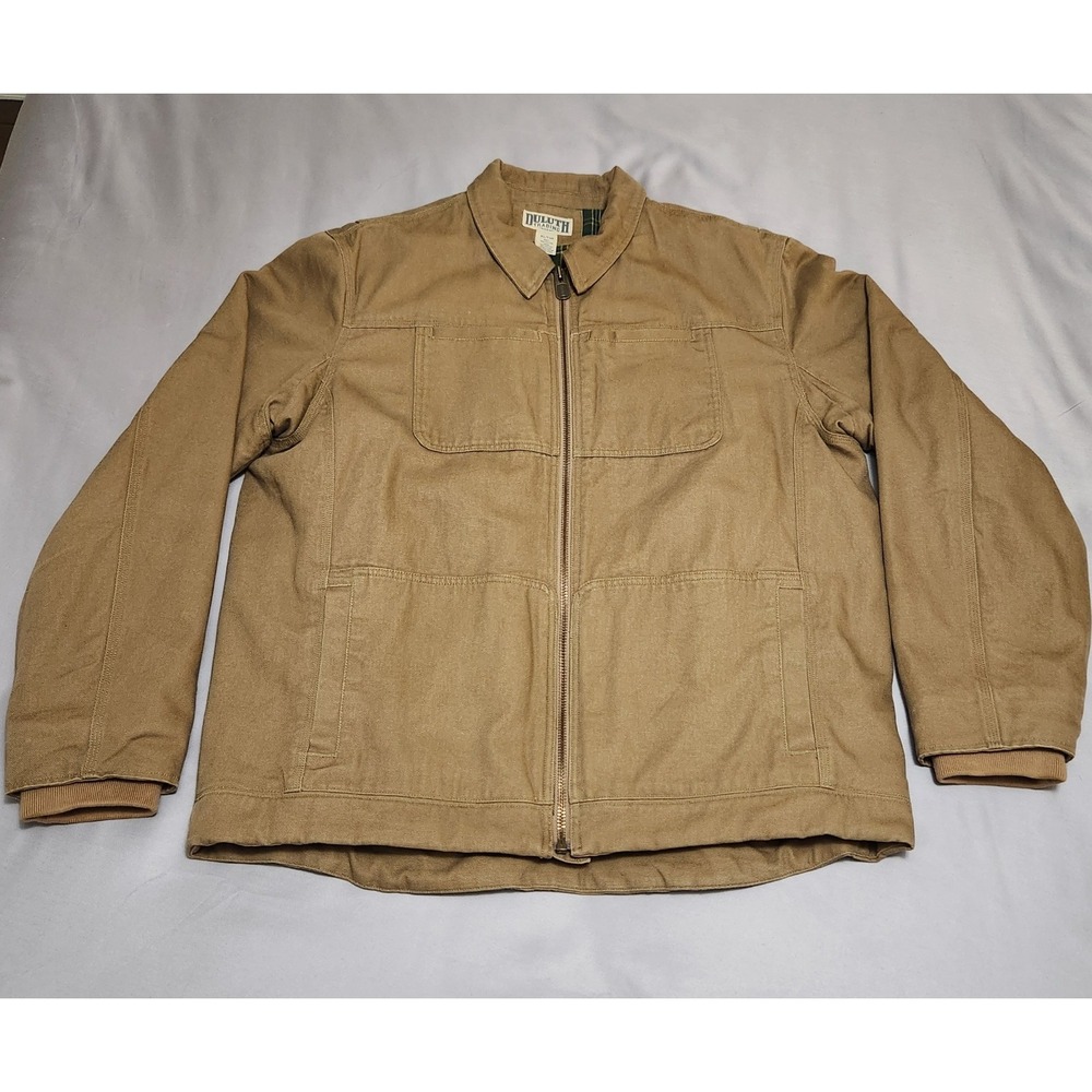 Duluth Trading Co Fire Hose Work Jacket Tan Brown Plaid Lined Mens XL Tall Coat